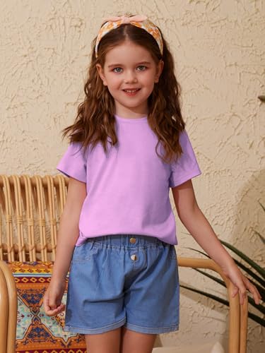 Image of ZDC Girls' Short Sleeve Shirts Kids Crewneck T-Shirts Summer Tops Basic Tees 5-14 Years