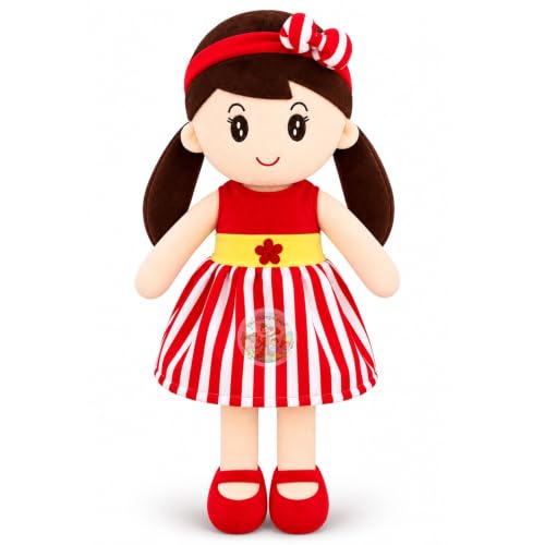 Image of Cute Doll 45 cm for Kids, Soft Plush Doll with Stylish Dress, Huggable Stuffed Toy for Girls and Boys, Birthday Gift, Room Decor & Pretend Play and Storytelling Companion, Red Soft Toy
