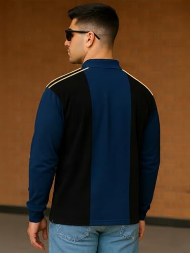 Image of Veirdo Men's Oversized Loopknit Cotton Polo Neck T-Shirt | Oversized Baggy Fit Full Sleeve Casual Streetwear Top with Ribbed Cuffs S-XXL