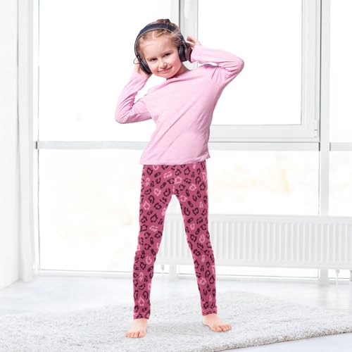 Pink Leopard Girls Leggings,Workout Leggings for Girls Toddler Athletic Leggings Size for 3-10T4