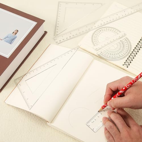 Conjunto de réguas de 6 peças, régua transparente de plástico métrico, 30,5 e 15,4 cm, transferidor