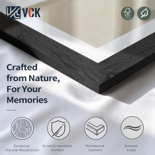 Image of VCK 24x36 Poster Frame 5 Pack, Black Exclusive Wood 20x30 Mat, for Picture