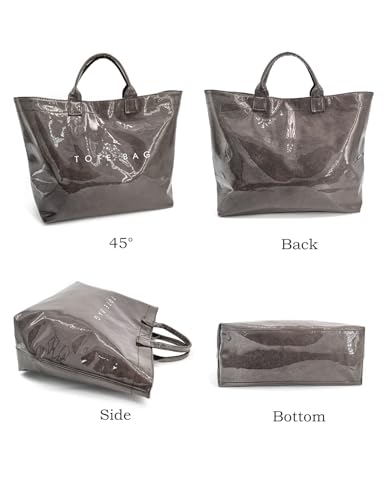 Image of PVC Tote Bag Gifts for Women Large Tote Purse Kraft Paper Letter Print Hobo Handbags for Work Beach Shopping Travel