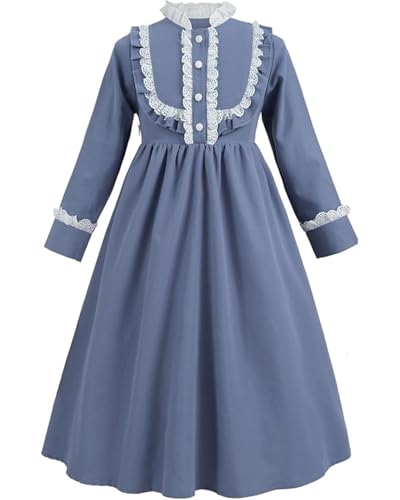 Disfraz Colonial para Niñas Manga Larga Azul miniatura 2