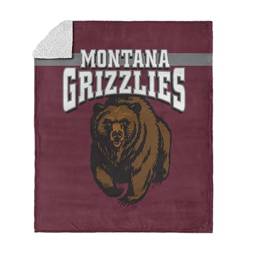 Northwest NCAA Montana Grizzlies Silk Touch Sherpa Throw Blanket, Ultra-Soft Fleece, Official Team Logo, Cozy Plush Bedding, 50 x 60 Inches
