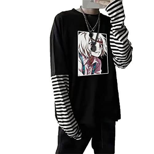 Kmuing Harajuku Anime Tokyo Ghoul Fake Camiseta de Dos Piezas Kawaii Manga Juzo Suzuya gráfico Hombres/Mujeres Verano Rayas Camisetas