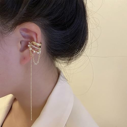 1PCS Ear Cuffs Non Piercing Gold Ear Cuff Earrings for Women Hoop Chain Earrings Dangle Hypoallergenic Clip on Earrings Adjustable Cartilage Earrings Gifts4