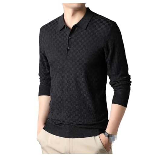 Men's Business Fashion Wool Blended Knitted Pullovers Lapel Classic Solid Color Pullover Sweater Golf Sweater, Dark Gray9, XS