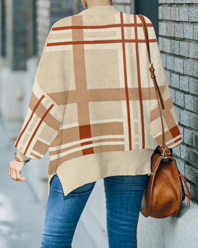 Image of Womens Sweaters Causal Crewneck Batwing Sleeve Knit Top Side Split Oversized Pullover Sweater Loose Jumper