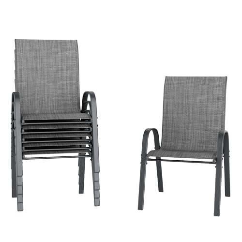 Image of Amopatio Patio Chairs Set of 6, Outdoor Stackable Dining Chairs for All Weather, Breathable Garden Outdoor Furniture for Backyard Deck(Dark Grey)