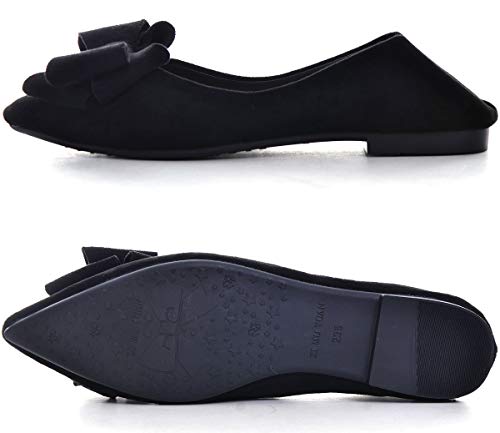 Sailing Lu Bow-Knot Ballet Flats Womens Pointy Toe Flat Shoes Suede Dress Shoes Wear To Work Slip On Moccasins Black Size 9 #TOP3