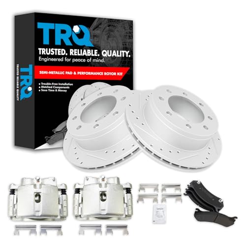 Image of TRQ Performance Rear Brake Calipers Ceramic Pads Drilled Rotors Compatible with Avalanche Suburban Yukon
