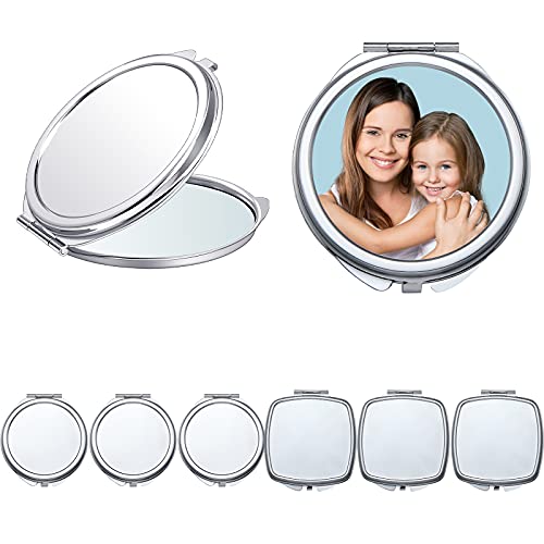 6 Pieces Sublimation Blanks Pocket Mirror Thermal Transfer Folding Mirror Metal Compact Mirror Heat Dye Transfer Cosmetic Mirror Travel Makeup Mirror For Women Girls Daily Use, Square And Round #TOP30