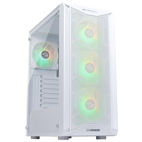 Image of ZEBRONICS Tempered Glass Invader Mid-Tower Premium Gaming Cabinet Eatx /ATX /Matx, 3X 120Mm Front + 1X 120Mm Rear Fan, Argb Inner Glow, RGB Led Control, Magnetic Dust Filter(White)