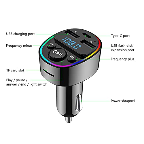 Bluetooth Fm Transmitter For Car, Smart Bluetooth 5.0 New Generation Chip, With Dual Usb Charging Car Charger Mp3 Player Support Tf Card & Usb Disk,Hands Free Calling,7 Colors Led #TOP7