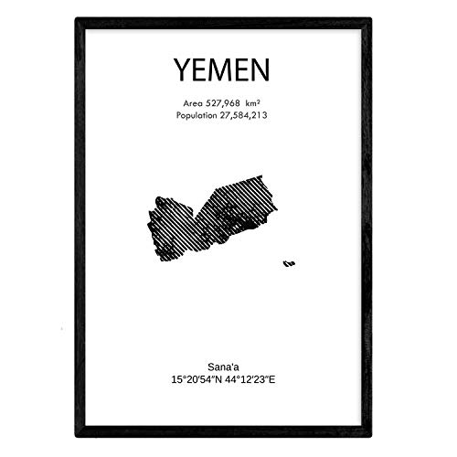 Nacnic Affiche du Yémen. Feuilles de pays et continents. format A4