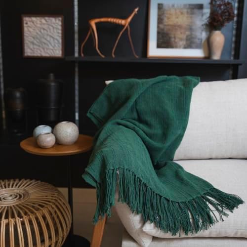 Manta Para Sofá Verde Xale Decorativo 100% Algodão Tear Mineiro D...