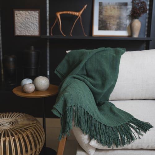 Manta Para Sofá Verde Xale Decorativo 100% Algodão Tear Mineiro D...