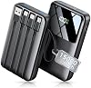 Banco de Energía, Cargador Portátil 15000mAh con Cable Integrado, 22.5W Negro | Carga Rápida, 6 Salidas, Batería Slim Esencial para Viajes con Pantalla LED, Compatible con iPhone 17/16/15/Samsung/iPad 2