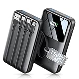 Power Bank, 15000mAh Portable Charger with Built in Cable, 22.5W Fast Charging, 6 Outputs, Slim Travel Essential Battery Pack with LED Display, Compatible with iPhone 17/16/15/14/13, iPad Black