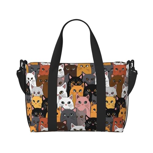 Colorful Cats Travel Duffel Bags for Women Men, Sports Training Gym Bag Dance Bag with Adjustable Shoulder Strap Cartoon Kitten Weekender Overnight Bag