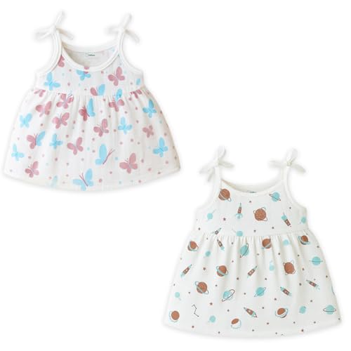 Image of Kidbea Organic Cotton Baby Girl Dresses | Muslin Frock for Girls | Soft Breathable Cute Printed Summer Wear Clothes with Tie-Up Shoulders