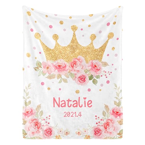 Image of Personalized Baby Blanket with Name, Custom Name Blanket for Kids Soft Flanne Blankets in Easter Personalized Baby Gifts for Infant Newborn Shower (White)