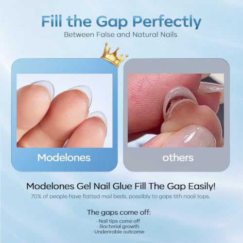 Image of modelones 10 in One X Nail Gel Glue Gel Base Coat Brush On No Wipe | Nail Polish Glue 15ml for Tips, Rhinestones, Blooming Art Hema-Free Gel Kit for Acrylic Tips U V Lamp Needed