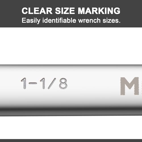 Image of MAXPOWER 1-1 /8 Inch Combination Wrench, Industrial Grade Spanners with 12 Point Box End, Durable Chrome Vanadium Steel with Off Corners Design, 15 Degree Offset - SAE