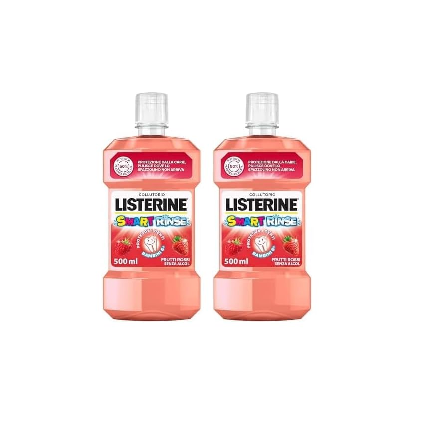Listerine Collutorio, Bambini, Smart Rinse Kids, Senza Alcol E Senza Zucchero, Frutti Rossi, 500 Millilitro (Confezione da 2)