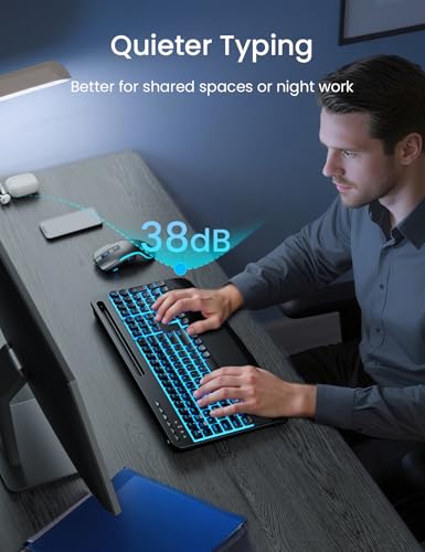 Image of SABLUTE Wireless Backlit Keyboard and Mouse Combo, Rechargeable Quiet | 4000mAh Battery, Laptop-Style Scissor Keys, Full Size Layout, Wrist Rest, Phone Holder, USB-C Adapter, PC Mac Compatible