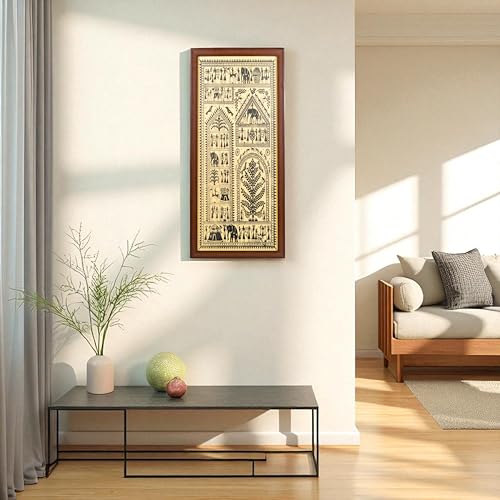 Image of Bhumee Creations Hand Printed Tribal Artwork on Tussar Silk (Black 2) | 22 x 10 Inch