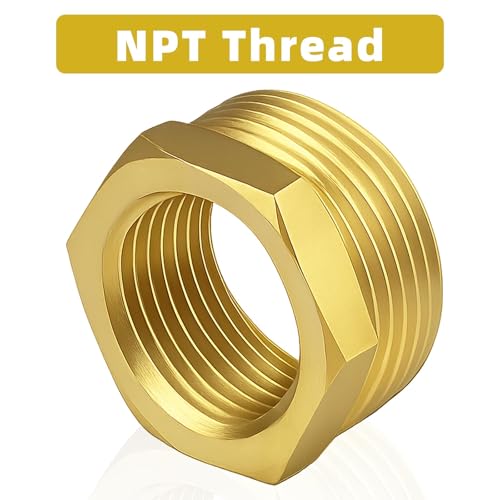 Image of 2pcs 1 Inch to 3 /4 Inch NPT Female Reducer Hex Bushing, Brass Reducing Hex Bushing Heavy Duty Threaded Pipe Fitting Adapter for Plumbing Gas Hydraulic Systems