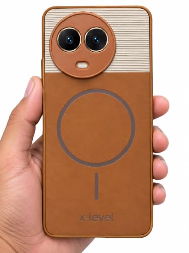 Image of Bintage Dual-Leather Mac Safe Design Phone Case| Soft Touch Finish | Full Camera Protectection Back Cover Compatible for Realme 11 / 11X 5G /Narzo 60X - White & Nut Brown