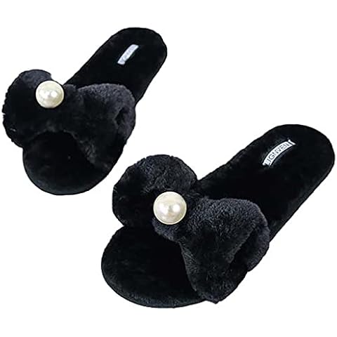 Fuzzy Fluffy Furry Furry women's pearl bow slippers Cover