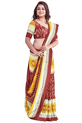 Image of Odisha Sambalpuri Handloom Ikat Women's Cotton Saree, Odisha Handloom Handmade Pure Cotton Khandua Saree, Ikkat Orissa Traditional Handloom Saree Without Blouse