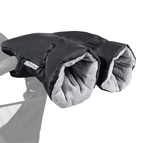 Orzbow Handwärmer Kinderwagen Handwärmer, Wasserdicht Handschuhe Kinderwagen Muff mit Korallenvlies Innenseite, Universal Extra Dicke Handmuff für Kinderwagen, Buggy und Kinderwagen Zubehör, Schwarz