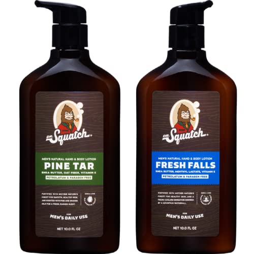 Dr. Squatch Men's Natural Lotion Non-Greasy Men's Lotion - 24-Hour Moisturization Hand And Body Lotion - Made With Shea Butter, Coconut Oil, And Vitamin E - Pine Tar And Fresh Falls (2 Pack) #TOP15