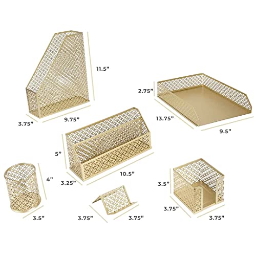 Blu Monaco 6 Piece Cute Gold Desk Organizer Set - Desk Organizers And Accessories For Women - Cute Office Gold Desk Accessories - Desktop Organization #TOP5