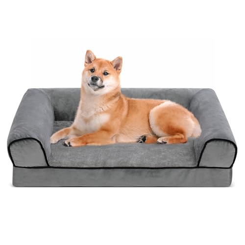 Growaystory Hundebett orthopädisches Hundesofa Hundecouch mit eierförmiger Ergonomischer Kistenschaum waschbar rutschfest (76x51x18CM, 3-seitiger Umrandung)