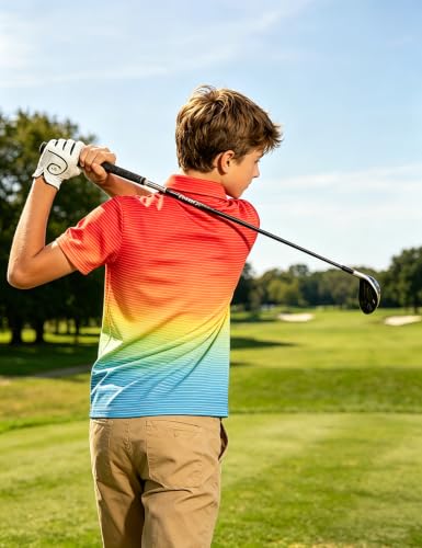 Cuddomper Boys Polo Stripe Shirt Size 9-10 Gradient Short Sleeve Golf Tops - image 5