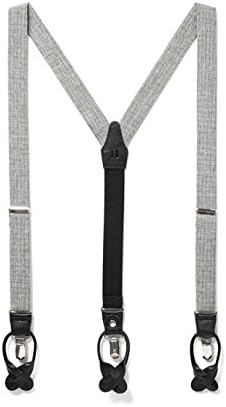 JJ SuspendersWoven Textured Y Suspenders for Men with Leather Detailing & Interchangeable Clips