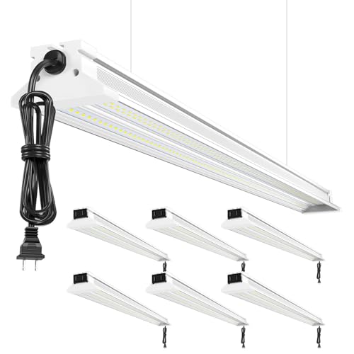 Upgrade Super Bright 6 Pack 60W LED Shop Lights 4FT | 4' 9000LM 5000K 48 inch Linkable 4FT LED Shop Light With Plug in For Workshop Garage Lighting Warehouse Shop Workbench Supermarket Basement Barn