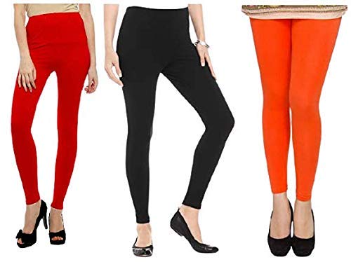 Urooj Collections Women's Ankle Length Multi-Coloured Cotton Leggings Combo (Pack of 3)