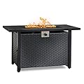 NIGOME Propane Fire Pit Table,Out Door Fire Pits & Fireplaces,Gas Fire Pit with Lid and Lava Rock.Square Black Fire Pit Table on Patio Deck & Garden Backyard. (Raven? Black, 43-inch)