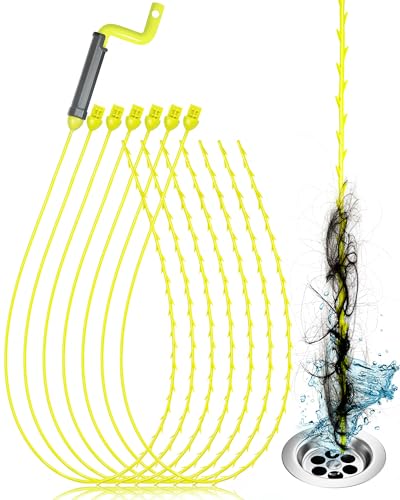 35inch Drain Clog Remover, Drain Cleaner Hair Clog Remover with Rotating Handle and 7 Refills, Drain