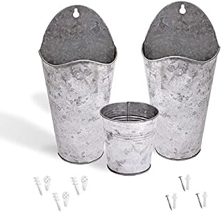 Katai - Set of 2 Wall Planters - Hanging Planter Vase Decor with Metal Brackets - Complete with Galvanized Planter Bucket and Installation Hardware