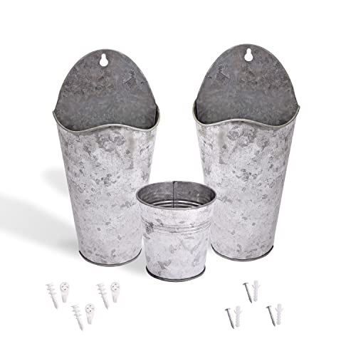 Katai - Set Of 2 Farmhouse Wall Planters - Hanging Flower Planter Vase Decor With Metal Brackets - Complete With Galvanized Planter Bucket And Installation Hardware #TOP11