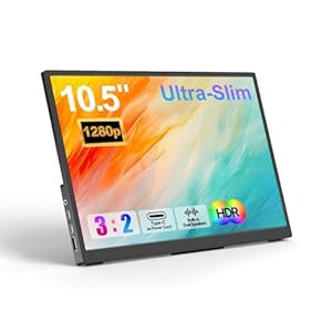 Monitor portátil de 10.5 pulgadas 1920 x 1280 ultra delgado mini monitor 3:2,500 nits, 2000:1, monitor de computadora estándar USB C HDMI HDR para computadora portátil Switch Mac Phone