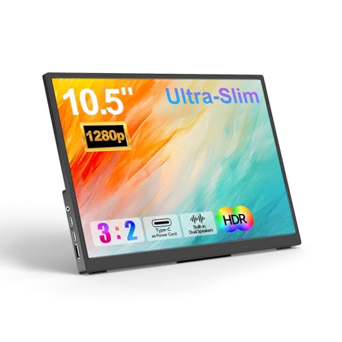 Image of Portable Monitor 10.5'' 1920 * 1280 Ultra-Slim Mini Monitor 3:2,500nits,2000:1,Standard USB C HDMI HDR Computer Monitor for Laptop Switch Mac Phone
